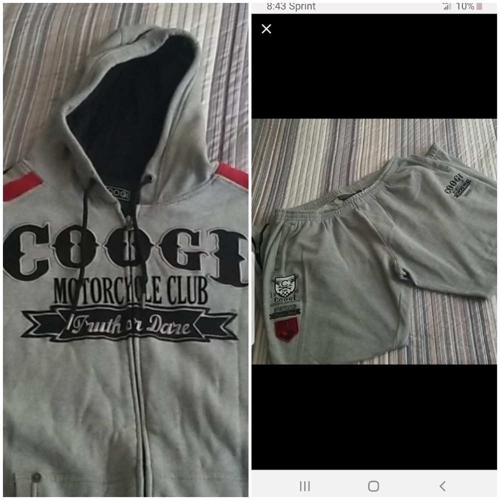 Authentic COOGI Motorcycle Club sweatsuit. Jacket hoodie, size 5xl. Pants 4xl.